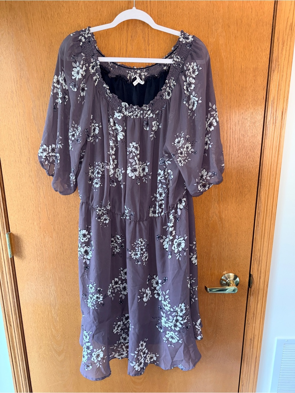 Maurices Brown & Cream Floral Midi Dress with Puff Sleeves